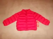 NEW, BABY RED LIGHTWEIGHT PUFFER BUBBLE JACKET, SIZE 12 MONTHS