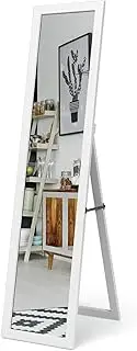 Giantex Full-Length Wood Mirror, Standing Mirror & Wall Mirror, Country House Style Cloakroom Mirror w/Wooden Frame, Free-Standing, for Bedroom, Living Room, Clothing Store (White)