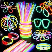 BUDI 467Pcs Cool Light Up Toys Glow Party Favours for Kids/Adults: 200 Glowsticks Party Packs 7 colours+ Connectors for Necklace, Flower Balls, Luminous Glasses and Triple/Butterfly Bracelets