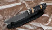 Gift Knife Barracuda steel damascus birch black hornbeam with inlay