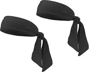 Pack of 2 Sports Headbands, Black Headband, Sweatband, Head Ties, Breathable Hair Band, Black, Sweat-Wicking Headband for Tying, for Men, Women, Running, Work, Tennis, Athletics.