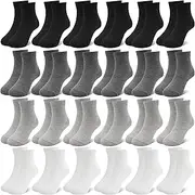 [ZERULETS] 24 Pairs Boys Girls Socks Kids Socks Toddler School Socks Black White Gray Boys Half Cushion Sport Socks for 1-13 Years