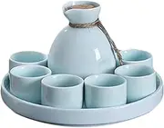 Wine Jug Ceramic Cup 8 Piece Sake Set Crafts Wine Glass White and Blue Glaze Texture Ceramic Cups Crafts Wine Glasses Sake Cup Set Wine Glass