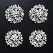 Rytenz 4 Pcs Sliver Rhinestone Buttons Crystal Embellishments for Clothing Jewelry Making DIY Decoration Bottons for Sewing Crafts Wedding Bridal(Button-3)