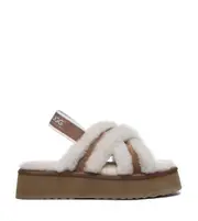 UGG Women Sandals Slides Slipper Double Face Sheepskin High Platform Cross-over