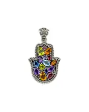 Samuel B. Silver 5.63 ct. tw. Gemstone Hamsa Pendant