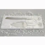 Wedding Cake Knife & Server Set Stainless Steel Diamante Crystal Hearts