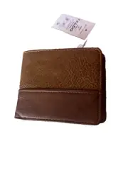ALDO Men's Brown Faux Aissax Leather Billfold Wallet New