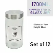 12x Glass Food Storage Jars 1.7L Stainless Steel Lid Kitchen Container Canister
