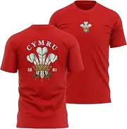 [Purple Print House] Welsh Supporters Rugby T Shirt Mens 1881 Cymru Feathers Wales Badge Tee