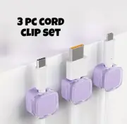 Cable Management Clips, 3 Pc Magnetic Computer Cord Organizer, Purple Clip Set