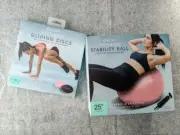 2 Set Lomi Fitness Stability Ball, Pair Gliding Discs Pink Yoga Exercise Workout