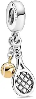 [The Charmery] Tennis Raquet and Tennis Ball Dangle Charm 925 Silver Compatible with Pandora Charms, Trollbeads, Chamilia, Biagi and Many Other UK Charm Bracelets., Metal
