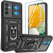 Galaxy A13 5G Case / A04S Case, Samsung Galaxy A13 5G Case with HD Screen Protector, Heavy Duty Shockproof Phone Cover with Magnetic Kickstand Ring for Galaxy A13 5G, Black