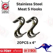SET 20 x 4 in Solid Stainless Steel Meat S-Hooks Butchers Hunters Sausage Making