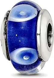 [JewelryWeb] 925 Sterling Silver Polished Artisan Oxidized Reflections Teen Blue Murano Glass Bead Charm 11.82x6.36mm Wide Pendant Necklace for Women