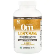 Om Mushrooms, Lion's Mane Mushroom Capsules, 180 Vegetable Capsules (666 mg per Capsule)