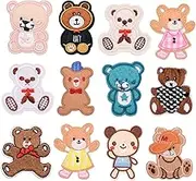 Weenkeey Pack of 12 bear iron-on patches, cute bear, sew-on appliqués, teddy bear, embroidered patches, children's iron-on patches for dress, jeans, jackets, hats, bags, shoes