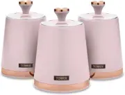 Tower T826131PNK Cavaletto Set of 3 Storage Canisters for Tea/Coffee/Sugar Steel