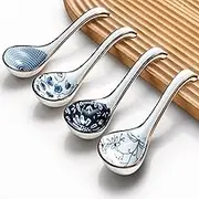 KHOI NGUYEN Soup Spoons, Ceramic Asian Soup Spoons Set of 4 (N6)
