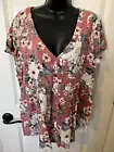 NWT $57 TORRID 00 M/L 10 PEACH FLORAL BLOUSE TOP V-NECK WORK PLAY SOFT COMFY NEW