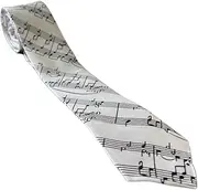 [Lunch Money] 80's Throwback Retro White Tie With Black Musical Notes - Perfect for Music Lovers, Music Teachers, Singers, Musicians, etc., White