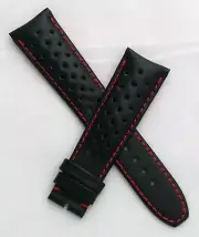 22 mm BLACK SPORTS STYLE PIN BUCKLE LEATHER WATCH STRAP to fit TAG Grand CARRERA