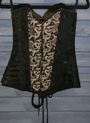 NWT Bustier Spirit Halloween Corset Gothic Victorian Black Bricade Satin Gold