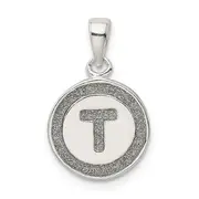 Sterling Silver Glitter Enamel Letter T Initial Circle Pendant