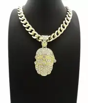 Hip Hop Iced Santa Clause Pendant & 11mm 20" Cuban Choker Chain Fashion Necklace