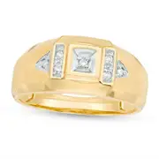 Men's 0.07 CT. T.W. Natural Diamond Geometric Frame Side Accent Beveled Ring in Solid 10K Yellow Gold
