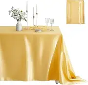Counfeisly 1 Pack Square Tablecloth Stain Resistant Wrinkle Free silkly Soft Table Cloth, Satin Dining Table Cloths for Dining Room, Indoor and Outdoor Use, 52 x 52 Inches, Gold