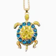 Betsey Johnson Necklace Blue & Yellow Turtle Pendant Gold Tone