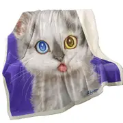 Heterochromia Eyes White Grey Kitty Cat Throw Blanket