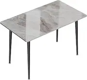 Kitchen Dining Table Marble Tabletop: Rectangular 120cm Modern Sintered Stone Grey Pattern High Gloss Marble Effect Top Dinner Tables with Tapered Metal Legs Dining Room - Not Include Chair