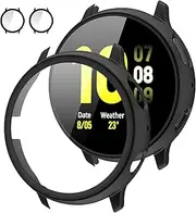 [2Pack] Tensea Compatible with Samsung Galaxy Watch Active 2 Screen Protector Case 44mm, Bumper Full Around Cover for Samsung Galaxy Watch Active 2 44 (Matte Black, 44mm)