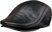 KJIASDFE Winter Hats,Leather Beret Cap Men's Newsboy Cap Cowhide Vintage Flat Cap Autumn Winter Black