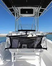 PLOZANO Boat Storage Bag with 3 Divisions, Adjustable Organizer, Mesh Tackle & Life Jacket Holder, Suspended Net for Leaning Post (32 INCH)