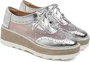 [TOSOFT] Breathable Sneaker Shoes for Women Handmade Lace Up Mesh Platform Wingtips Brogues Office Daily Wear Flat Oxford Shoes