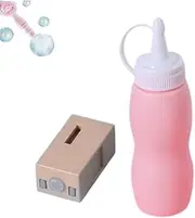 Smoke Bubble Machine for Kids, Handheld Colorful Smoke Bubble Machine for Kids Adults, Elastic Bubble Fog Wand, Indoor Outdoor Party Accessories with Static Gloves (Pink Supplementary)