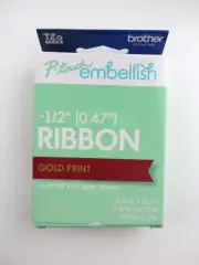 Brother P-touch Embellish Tape for Label Maker 1/2" Gold on Red Wine Ribbon