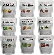 Iagrifarm Pack of 9 Amla, Reetha, Shikakai, Bhringraj, Hibiscus, Methi, Brahmi, Indigo, Henna Powder / 250 g Each/Natural/Combo Pack