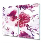 Serving Chopping Board Glass Cover Worktop Saver Violet birds branch 2x30x52