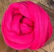 Hot Pink Wool Roving, Easy to Spin into Yarn and Felting Wool