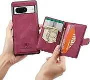 [GoshukunTech] for Google Pixel 9 Pro XL 5G Case,for Pixel 9 Pro XL 5G Back Case[ Detachable Card Slots ] PU Leather Magnetic Back Shell Cover Case for Google Pixel 9 Pro XL 5G-Wine Red