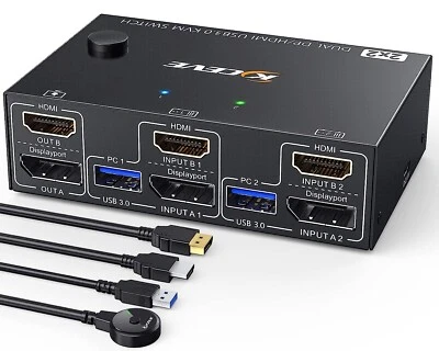 2 Monitor 2 computer USB 3.0 Dual Monitor KVM Switch for 2 comp. 2 display HDMI