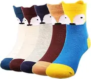 [KF baby] kilofly Boy Girl Soft Fox Animal Cotton Crew Socks, 5 Pairs, Infant to Toddler