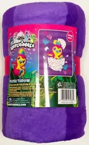 New Jay Franco Girls Hatchimals Purple Striped Plush Throw Blanket 46” x 60"