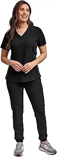 Green Town Scrubs for Women Scrub Set - Jogger Pant and Comfort Stretch V-Neck Top, 5 Pockets, Easy Care Uniforms