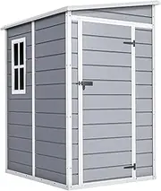 DWVO 5x4ft Resin Outdoor Storage Shed with Floor, Large Waterproof Lockable Storage Shed with Window, Plastic Outside Tool Storage for Garden, Backyard, Patio, Lawn (Gray)